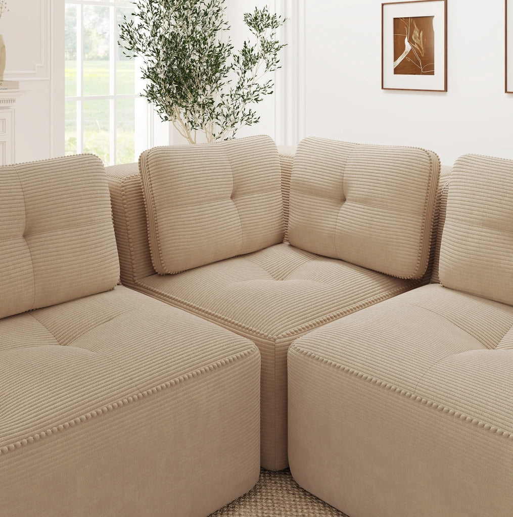 Divano angolare modulare in velluto a coste beige HOMVRA