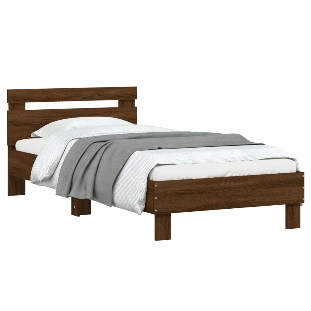 Giroletto con Testiera e LED-Struttura Letto con testiera Rovere Marrone 90x190 cm 189501