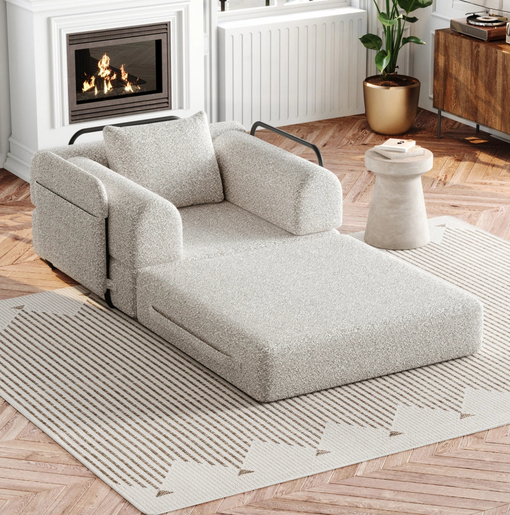 Poltrona letto 2 in 1 in ciniglia khaki con vano bracciolo