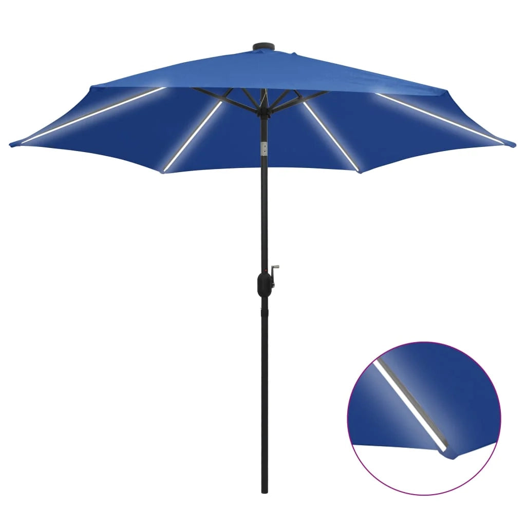Ombrellone con LED e palo in alluminio da 300 cm azzurro 02_0008084