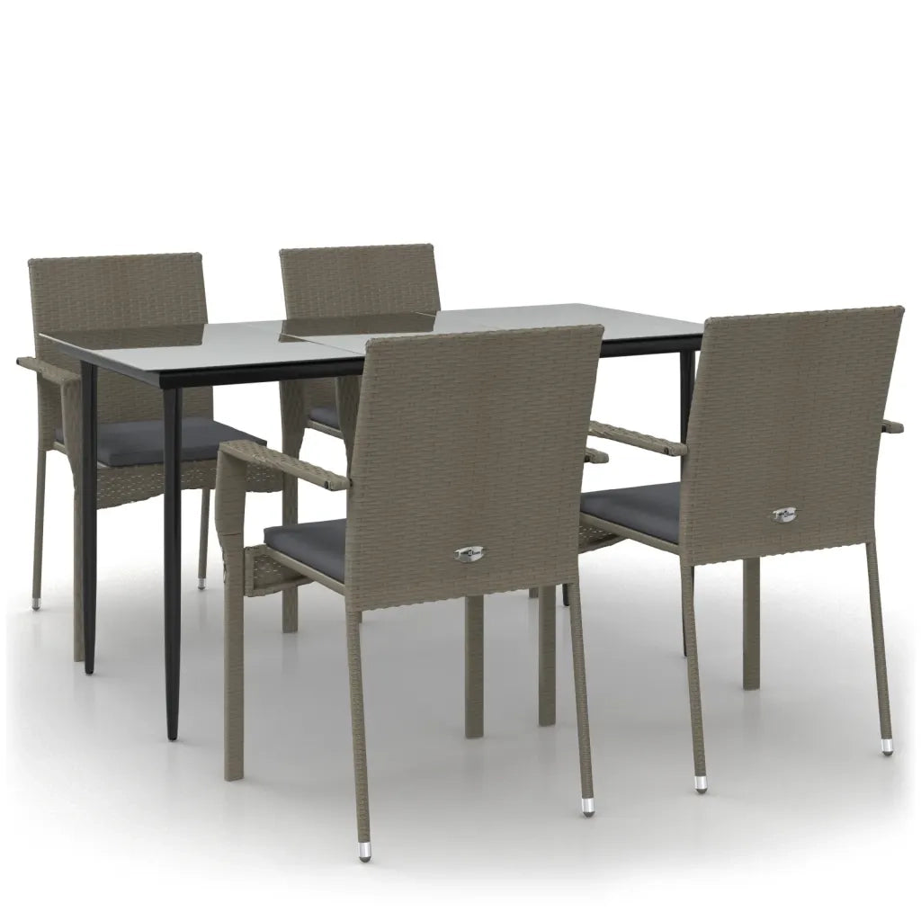 Set da Pranzo Giardino 5pz Nero e Grigio con Cuscini Polyrattancod mxl 77178