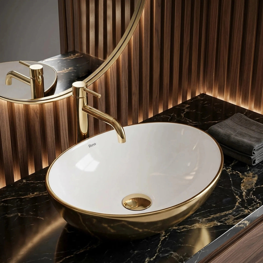 Lavabo Da Appoggio Rea Sofia Gold / White