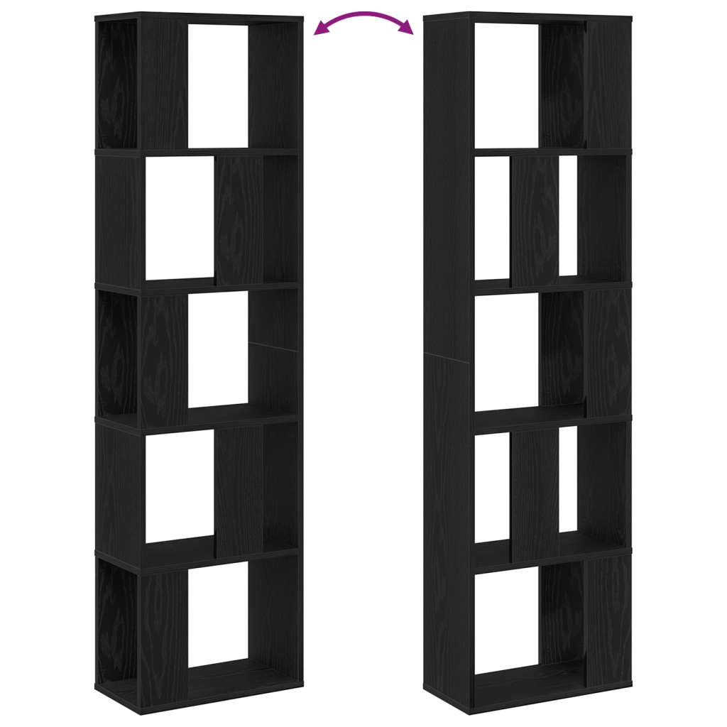 Libreria 5 ripiani Nero Rovere 45x23,5x162,5 cm Legno ingegnerizzato