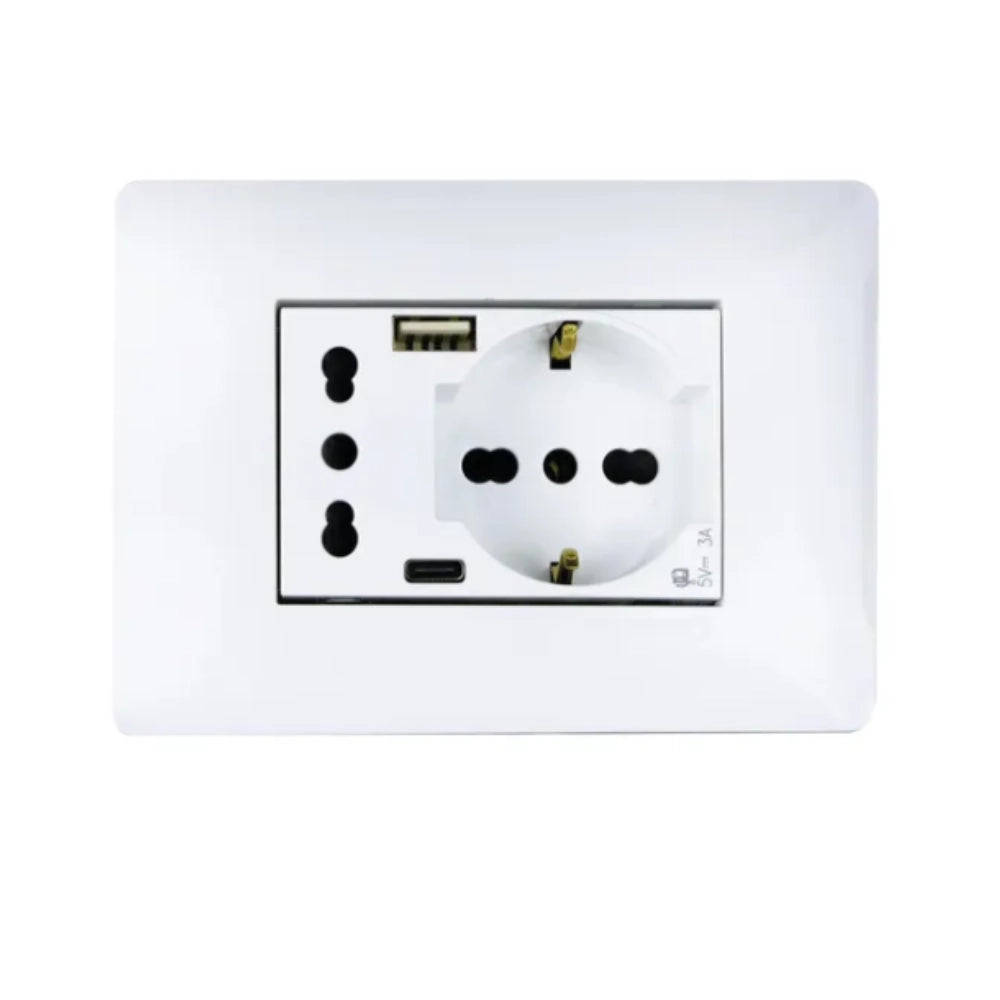 Bticino matixgo presa bipasso 2p+t 16a 250vac con interasse 19 e 26 mm *** colore bianco, confezione 1