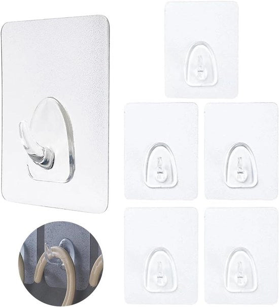 Hanger Autoadesivi Transparenti 6 Pezzi - Massimo 5 kg - Per Porta Bagno, Cucina e Plafond - Adesivi per Parete e Porta