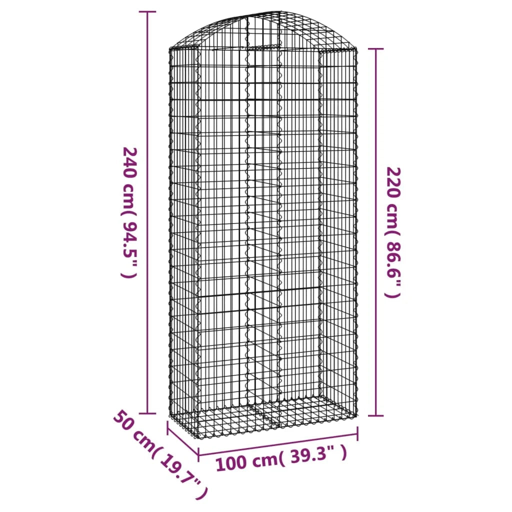 Cesto gabbione recinzione a gabbia muro di contenimento ad arco 100 x 50 x 220/240 cm ferro zincato argento 02_0039966
