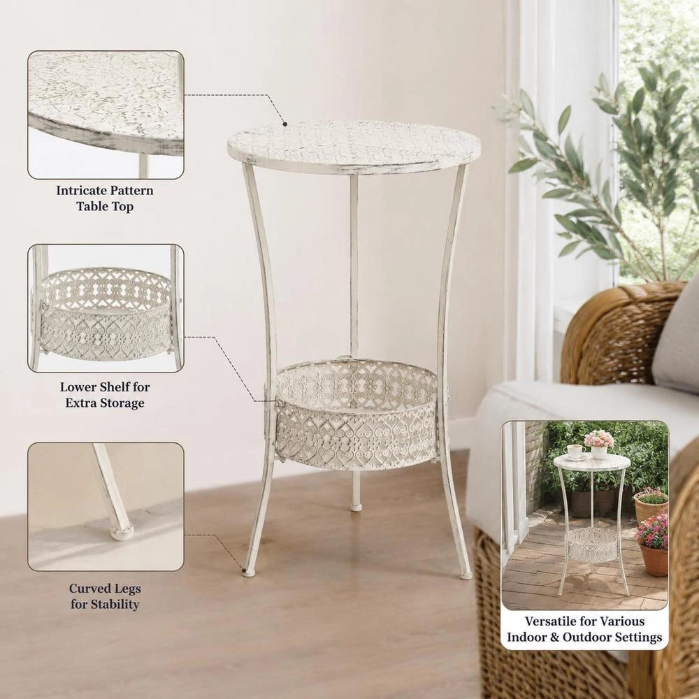Bistro Table Vintage Style Round Metal 40 X 70 Cm White