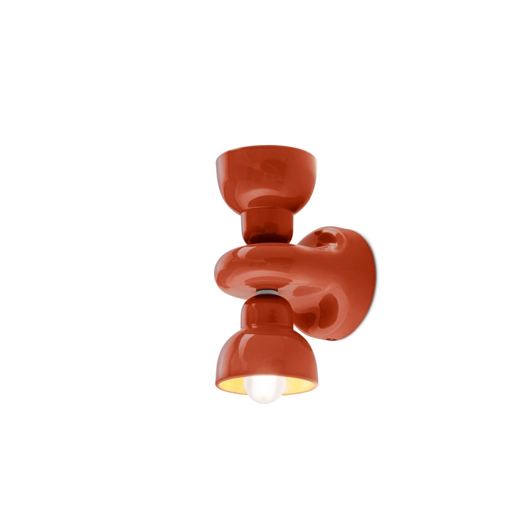 Applique Vintage Decò Berimbau Ceramica Arancio Pokè 2 Luci E14