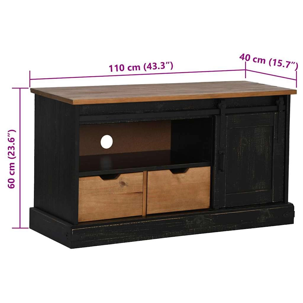 Mobile porta TV HALDEN con anta scorrevole e due cassetti 110 x 40 x 60 cm stile rustico legno nero 02_0057823