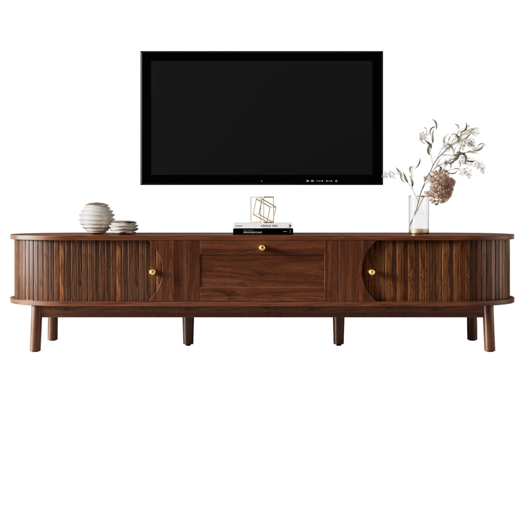 Mobile TV con 2 Cassetti e 2 Ante Scorrevoli; Angoli Arrotondati; Stile Moderno; 170??39;5??38 cm; in MDF; Noce