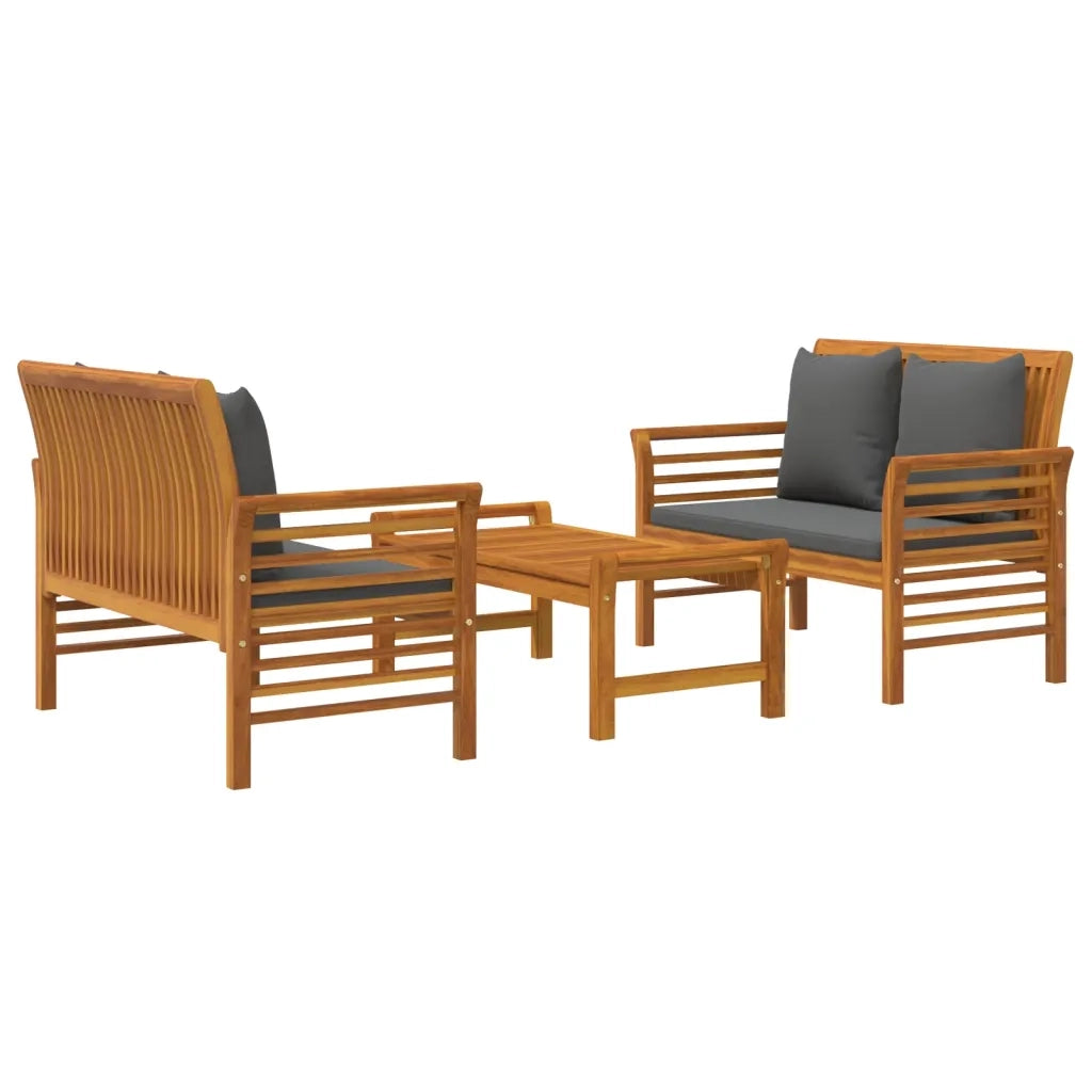 Set Mobili da Giardino 3pz con Cuscini Legno Massello di Acacia 3058099