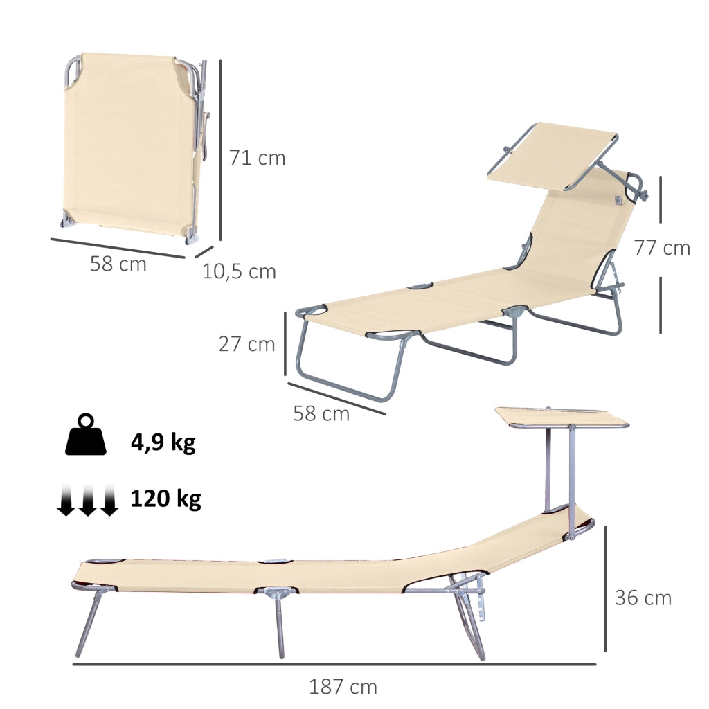 Chaise Longue Pieghevole con Pare-Soleil Regolabile ¨C zephmum ¨C Grigio Polyrattan 100x60x80
