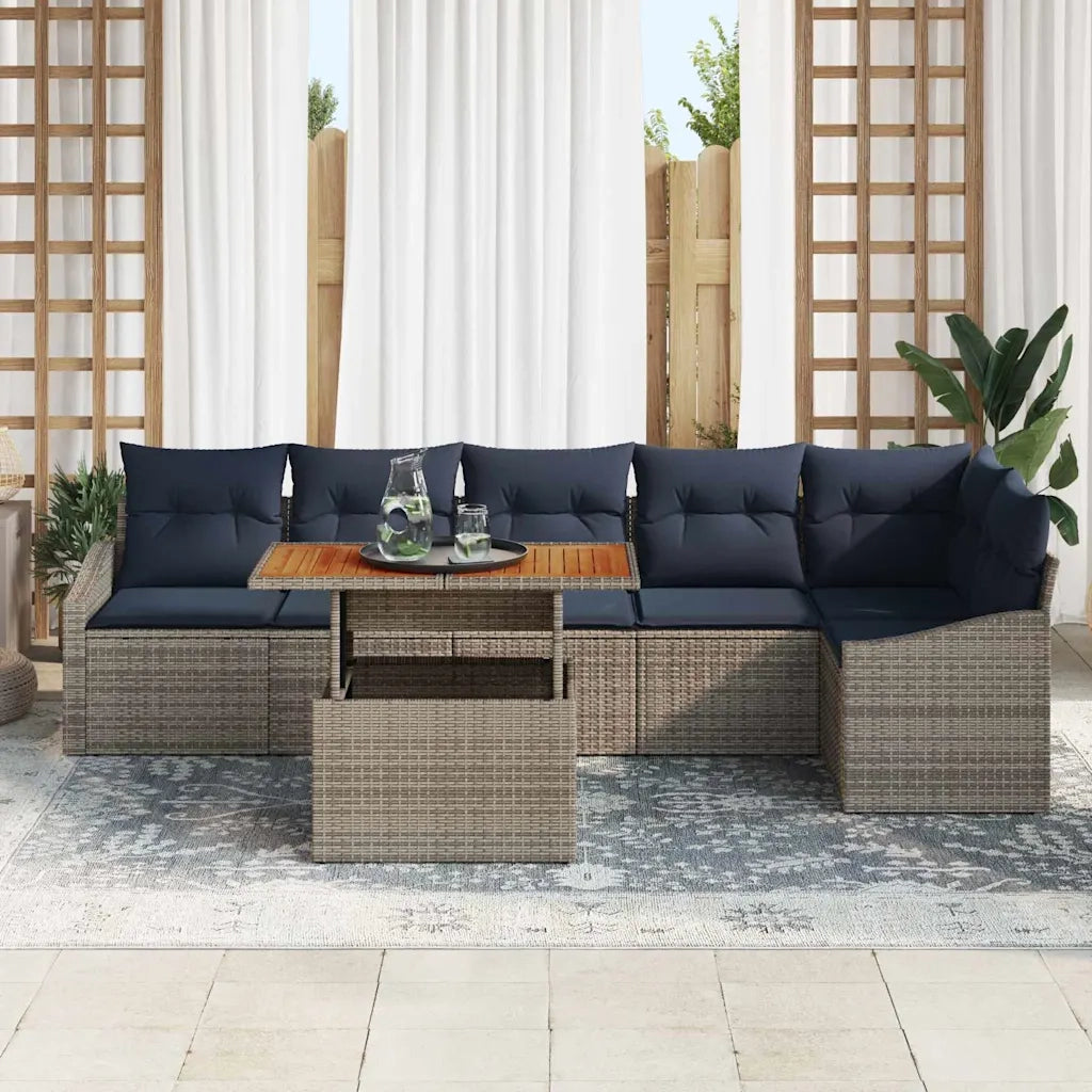 Set Divano da Giardino 7 pcs Grigio Poly Rattan