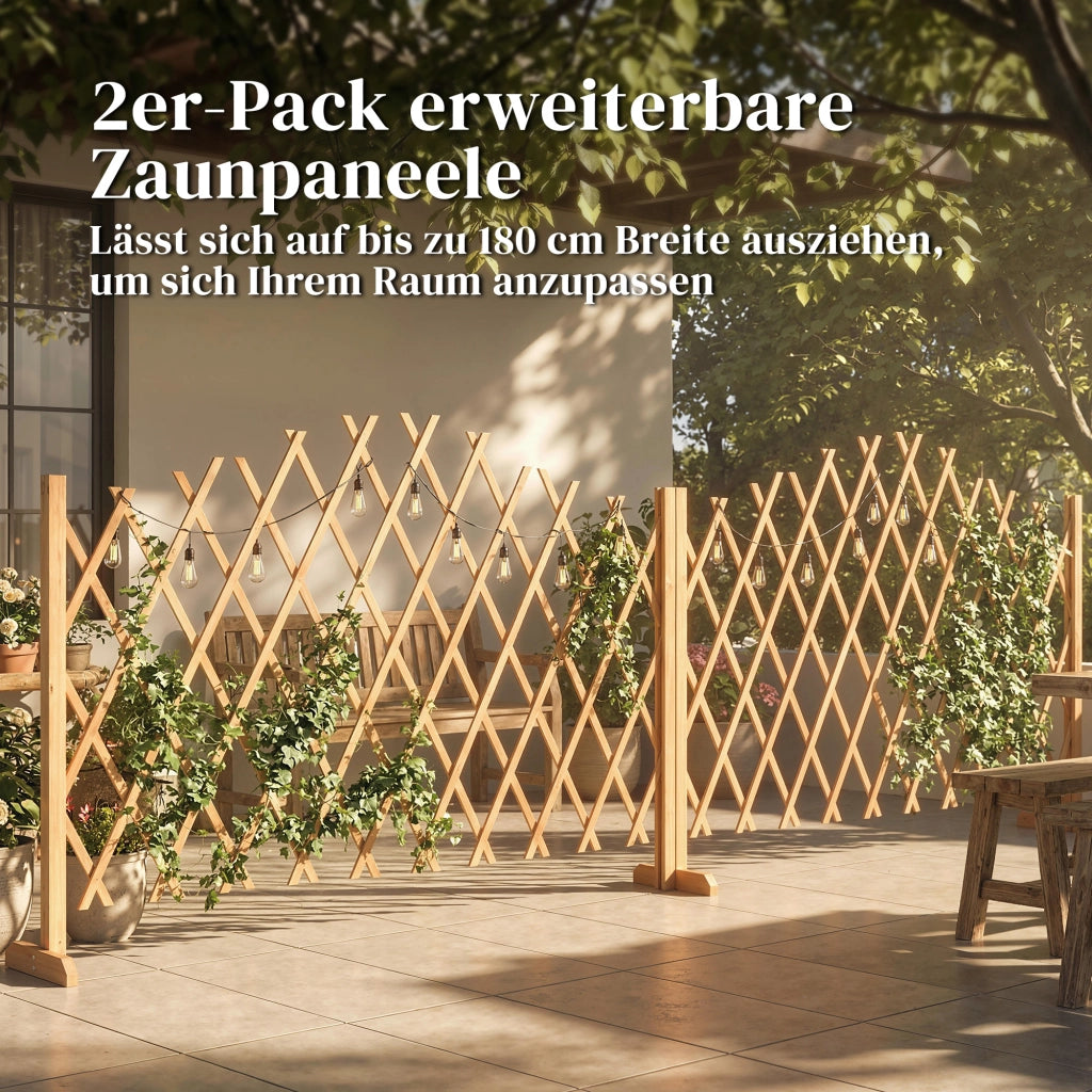 Cancello estensibile giardino 2 pezzi ¨C Xylo ¨C marrone legno 180x30x103 cm
