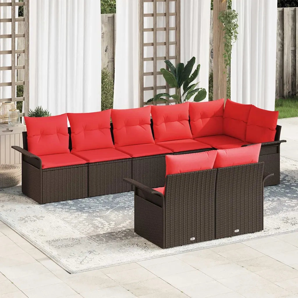 Set Divano da Giardino con cuscino 8 pcs Marrone polyrattan