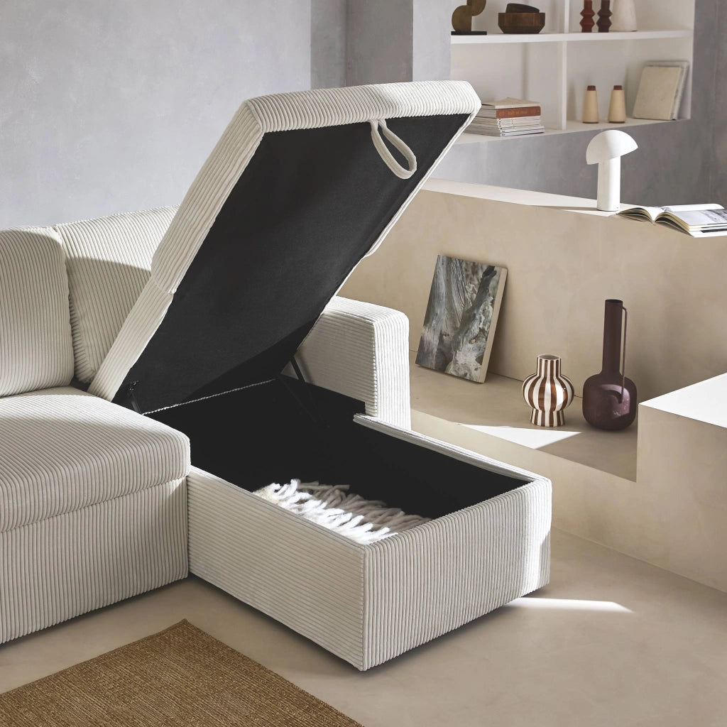 Divano letto angolare reversibile, 3 posti, crema