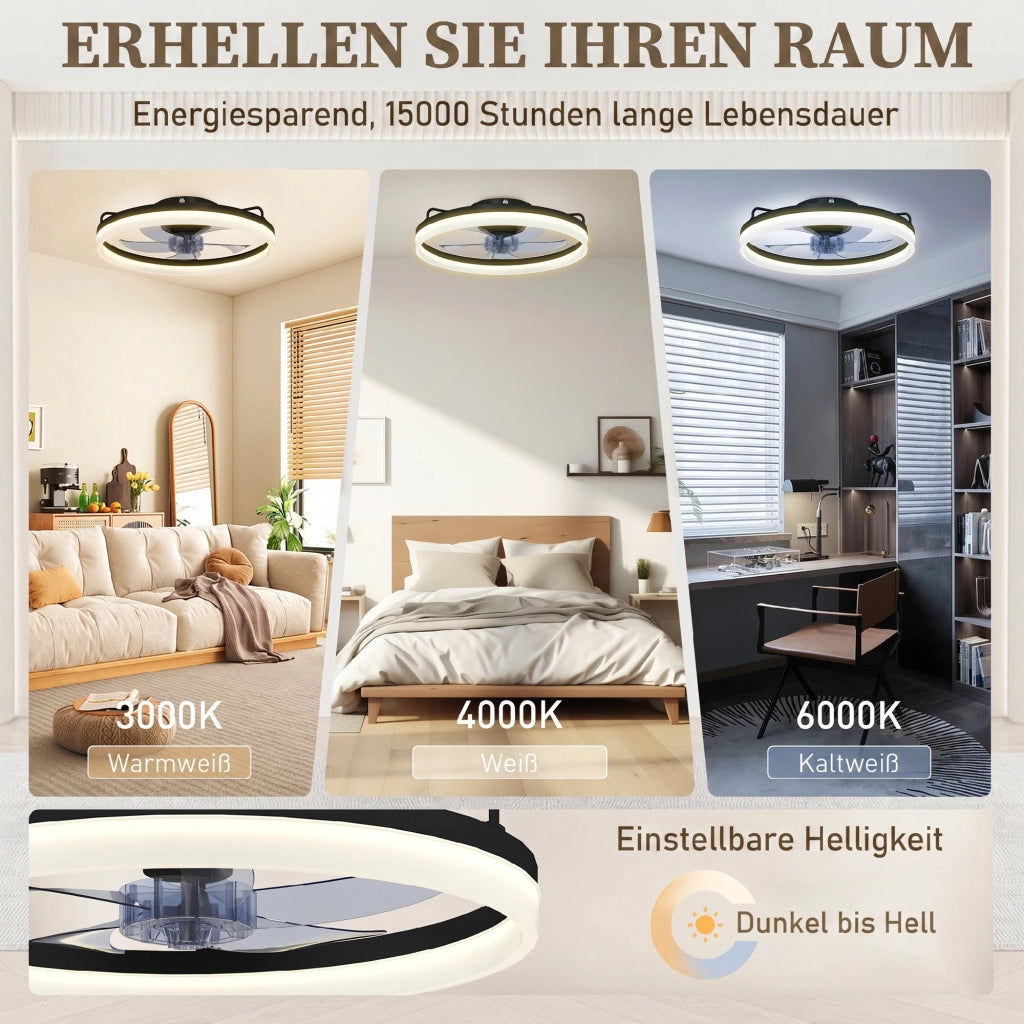Ventilatore da Soffitto con Luce LED e Telecomando ¨C zephmum ¨C 50 cm, 3 Colori, 6 Velocit¨¤, Timer