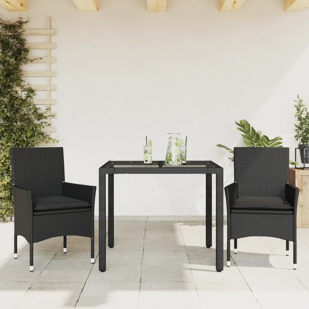 Set da Pranzo da Giardino 3 pz | Set Salotto da Giardino con Cuscini Polyrattan e Vetro