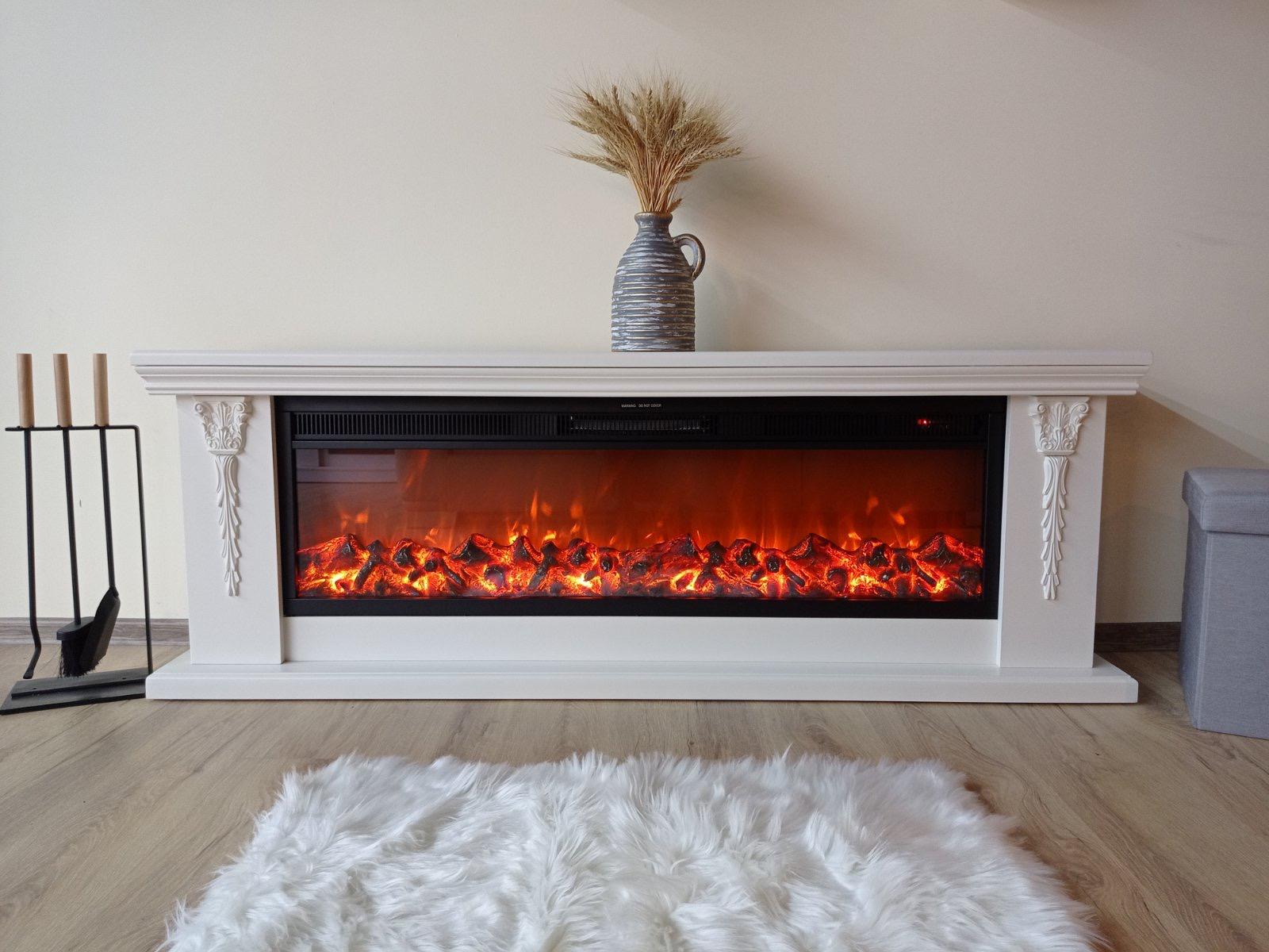 Camino Elettrico da Pavimento 60x170x27 cm Effetto Fiamma 1500W Pandora & Tanzania Panna