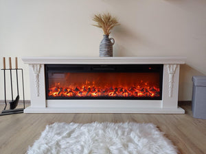 Camino Elettrico da Pavimento 60x170x27 cm Effetto Fiamma 1500W Pandora & Tanzania Panna