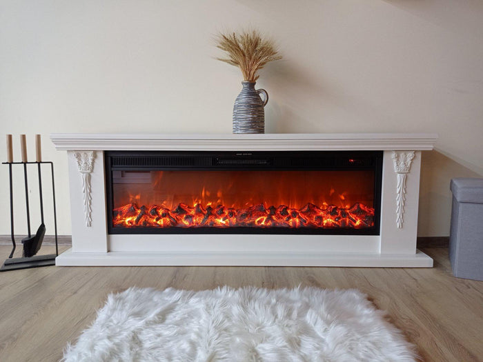 Camino Elettrico da Pavimento 60x170x27 cm Effetto Fiamma 1500W Pandora & Tanzania Panna