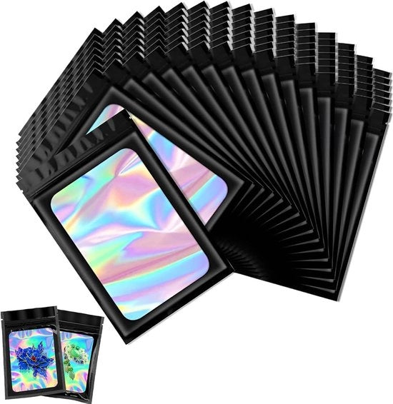 Confezione da 120 Sacchetti Resealiabili Mylar Dimensioni 7 x 10 cm - Nero - Sacchetti Zip con Chiusura Rapida