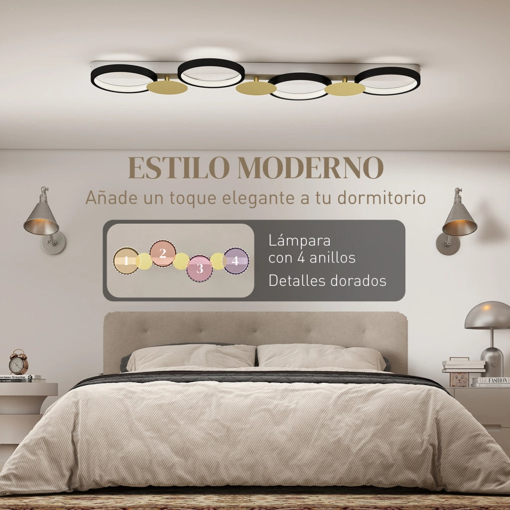 Lampada a Soffitto Regolabile 4 Fari Telecomando ¨C zephmum ¨C Nero e Dorato