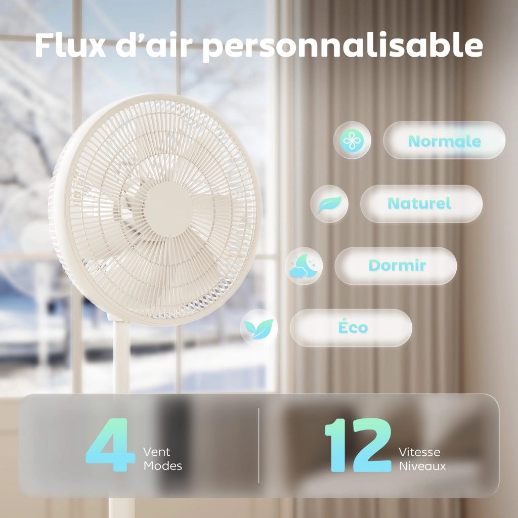 Ventilatore a piantana 39 cm ¨C zephmum ¨C 12 velocit¨¤ 4 modalit¨¤ oscillante bianco
