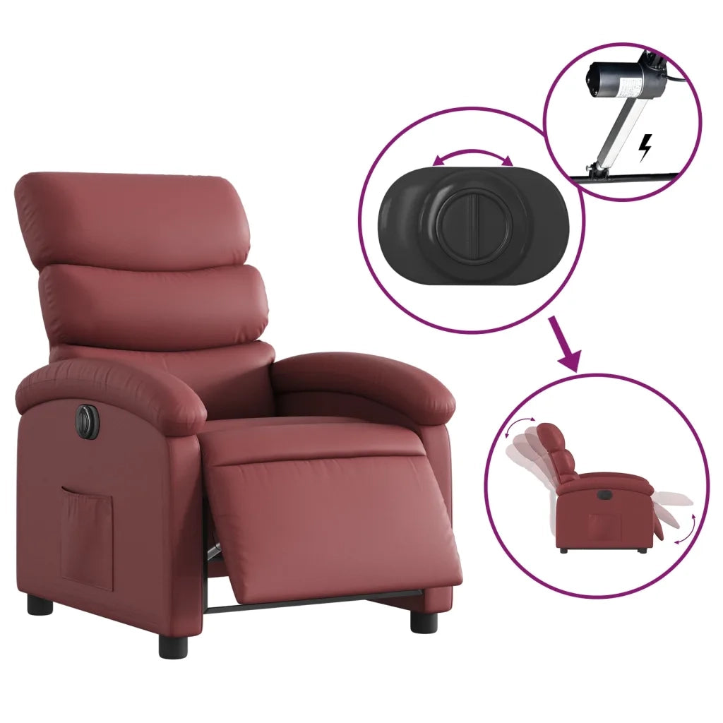 Divano Sedia-Poltrona Reclinabile Elettrica Rosso Vino in Similpelle 850693