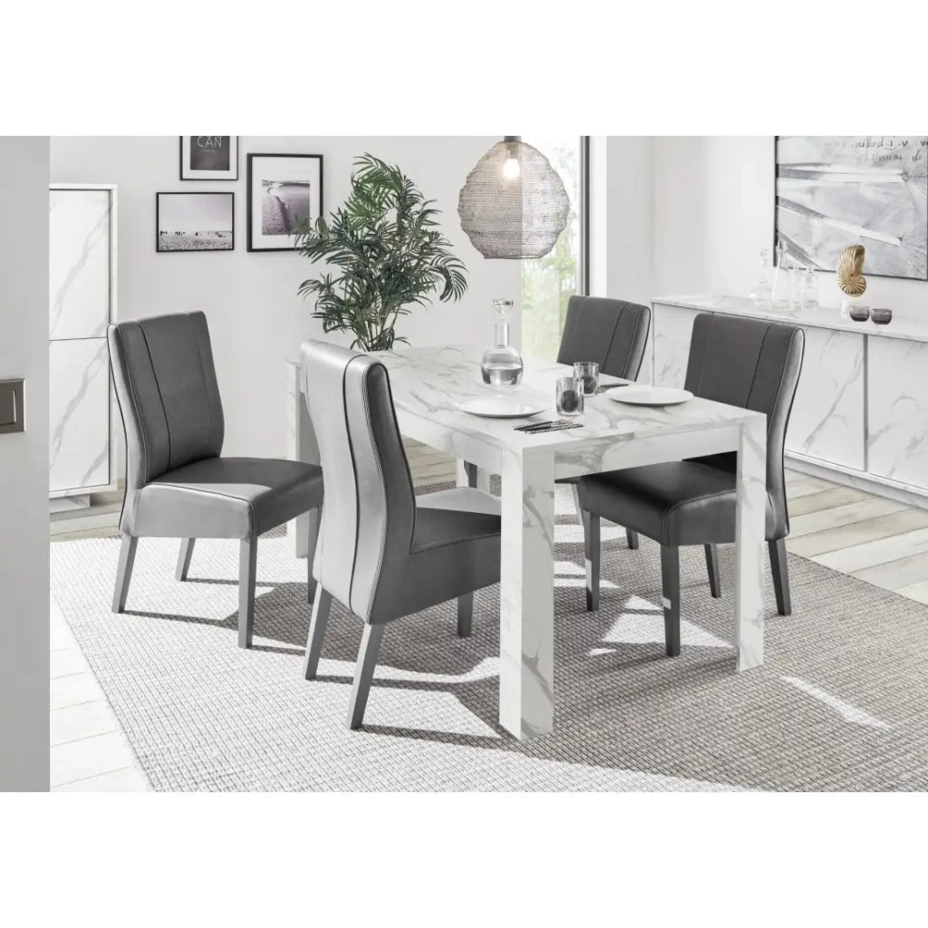 Tavolo COLOMARMO, colore bianco effetto marmo - Ideale per una sala da pranzo di design e alla moda.