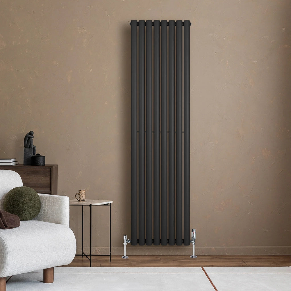 Radiatore Verticale Design Ovale Colonna Singola Nero 1800x480 mm