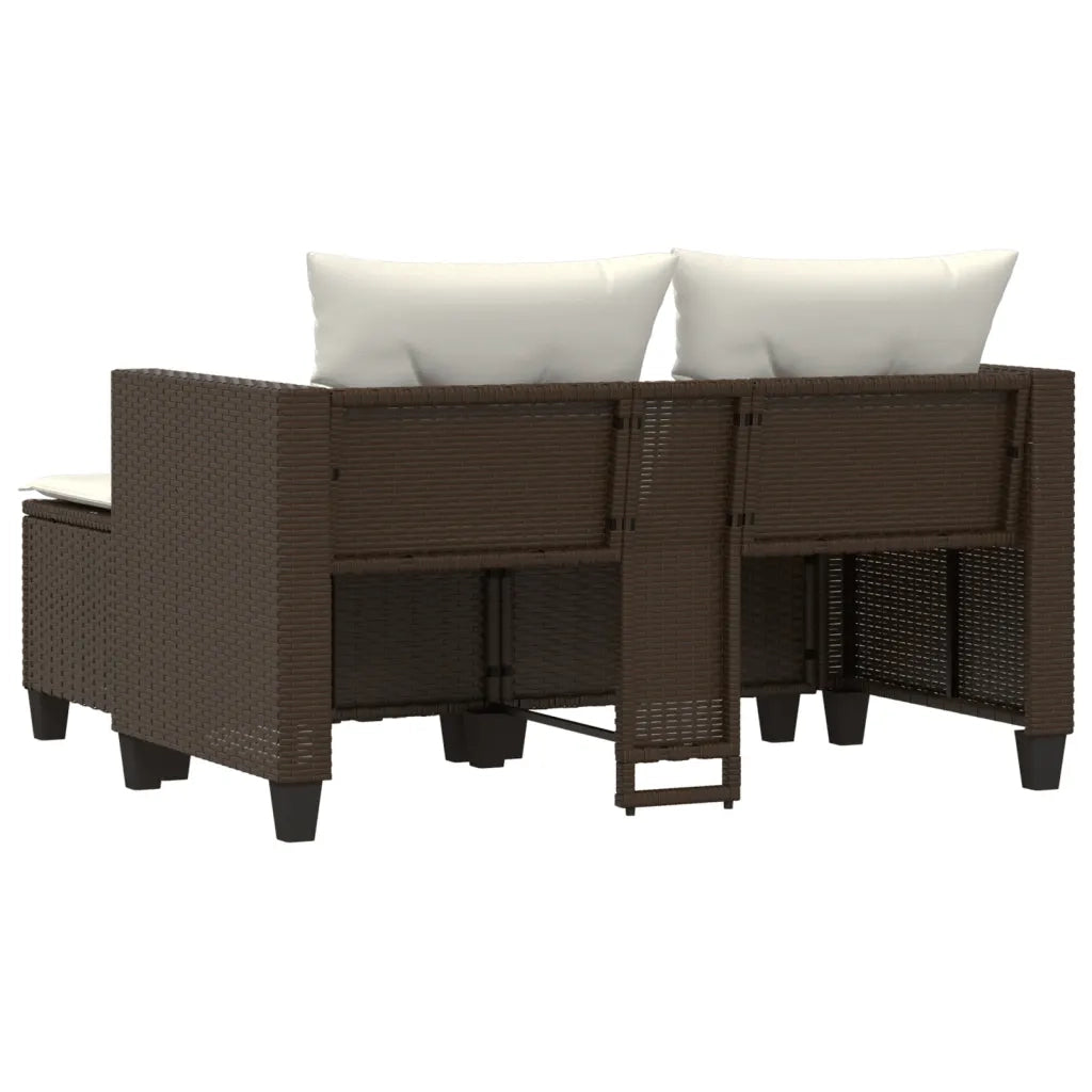 Divano da Giardino 2 Posti con Sgabelli-Sofa da Giardino-Divano da esterno Marrone in Polyrattan
