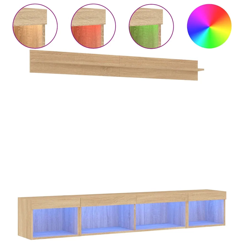 Mobili TV a Muro con LED 5pz Rovere Sonoma Legno Multistrato 3216684