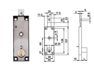 SERRATURA PER SERRANDE BASCULANTI CILNDRO FISSO QUADRO MANIGLIA 643- - mm.157x15x55h. (643150) - 2 pezzi ISEO