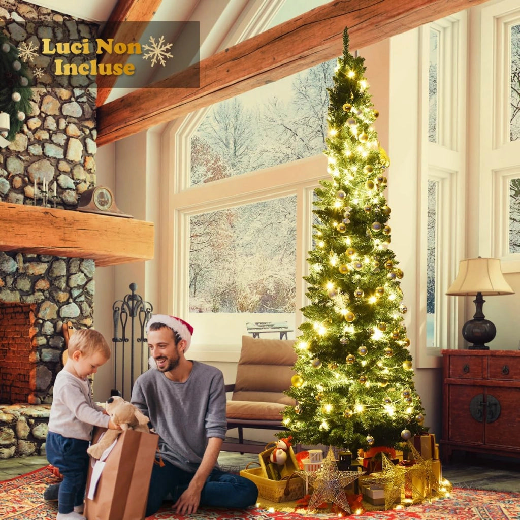Albero di Natale Slim 150/180/210/240/270 cm, Albero di Natale Artificiale con 220/400/700/1000/1500 Rami e Base in Metallo, Decorazioni Natalizie per Casa e Negozio (270 CM)