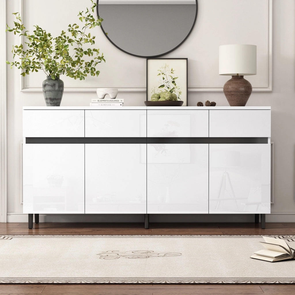 Credenza con 4 cassetti e 2 ante; ripiani regolabili - per soggiorno - 160x40x68 cm