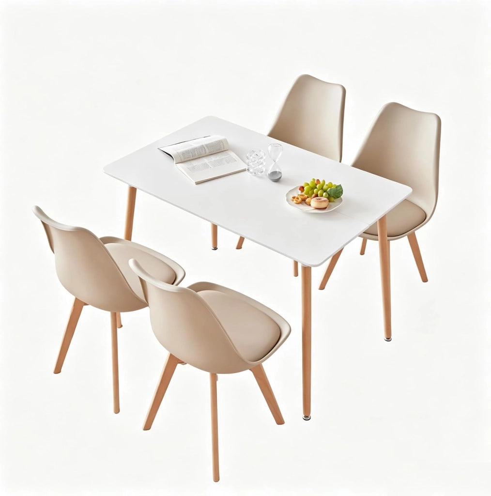 GrandCA HOME Tavolo da pranzo e 4 sedie Set da pranzo moderno, tavolo rettangolare e sedie da cucina, Bianco