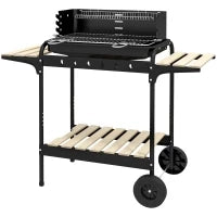 Barbecue a Carbonella ad Altezza Regolabile con 3 Ripiani e Vassoio, in Metallo Legno, 113x53.5x82.5 cm, Nera