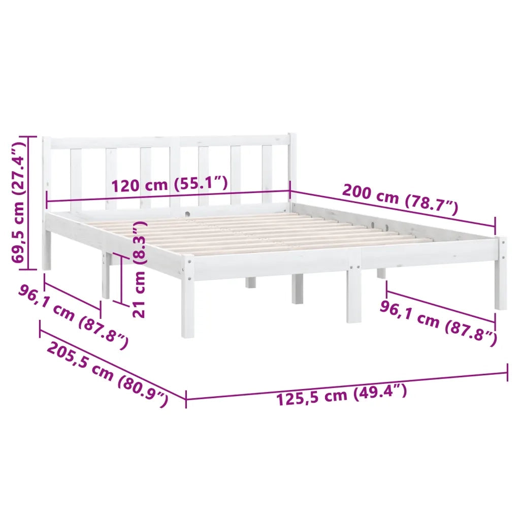 Giroletto-Struttura Letto Bianco in Legno Massello di Pino 120x200 cm 921089