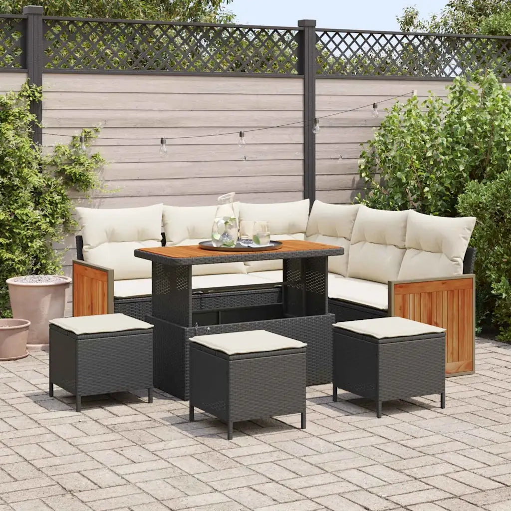 Set Divano da Giardino 9 pcs Nero e Crema polyrattan 3365260