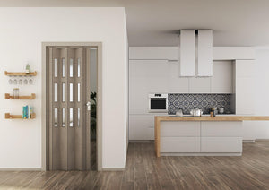 Porta a Soffietto da Interno 88,5x214 cm in PVC con Vetro Florance Rovere Tortora