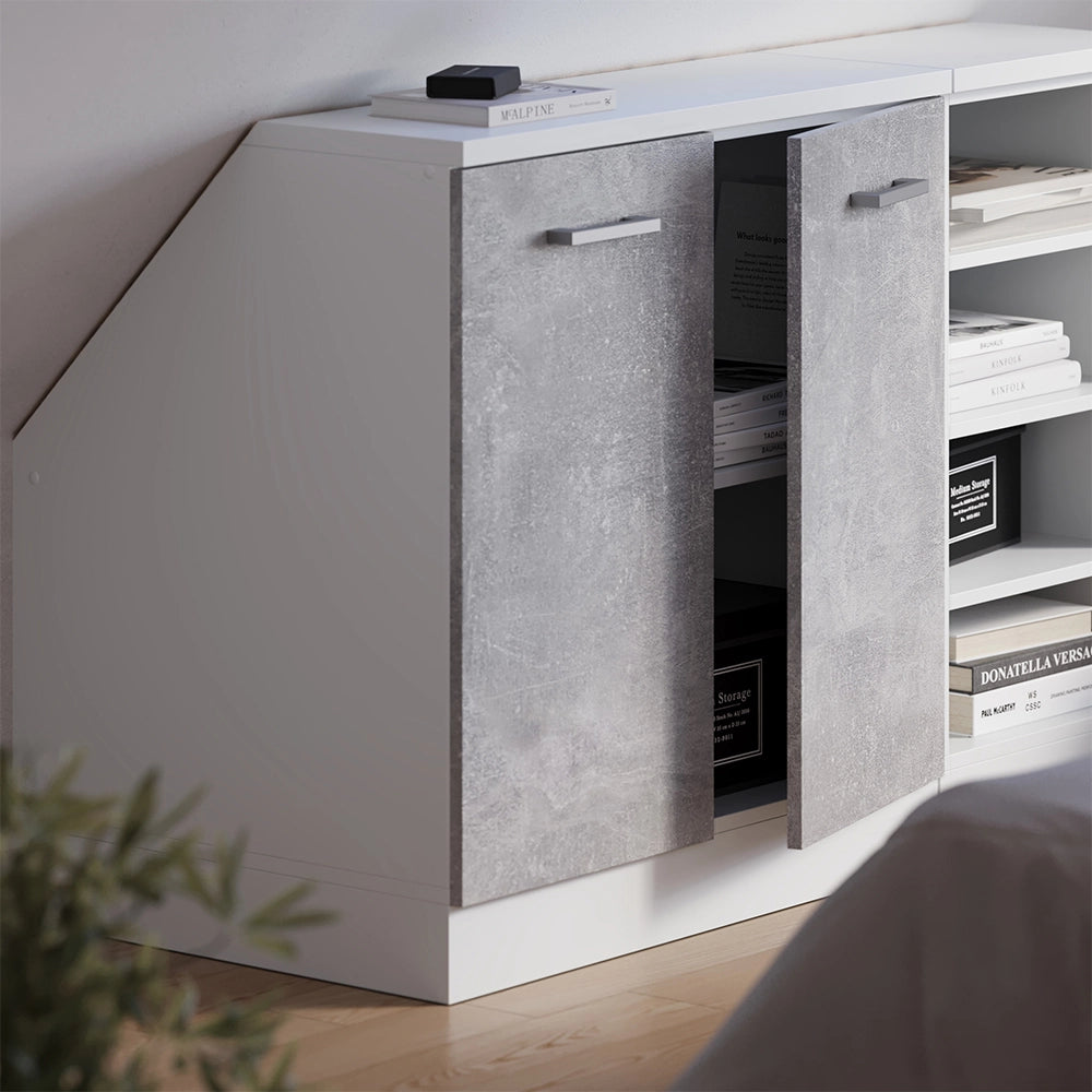 Mobile cucina sottotetto R-Line Calcestruzzo/Bianco 80 cm con 2 porte, carcassa 60 cm profondità Vicco