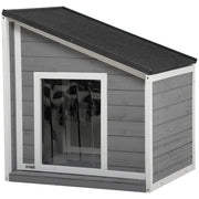 Cuccia per cani ¨C Minimal ¨C Legno massello, tetto in asfalto, 71x58x77 cm, grigio e bianco