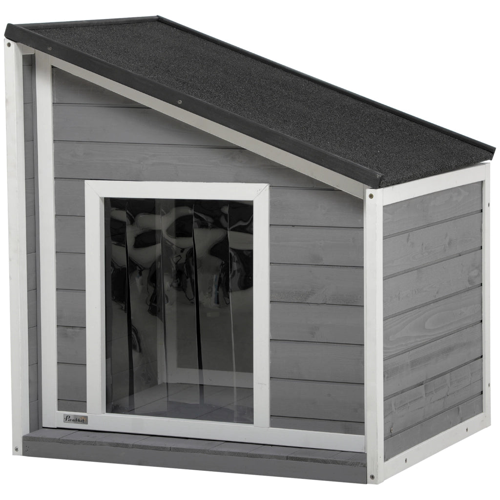 Cuccia per cani ¨C Minimal ¨C Legno massello, tetto in asfalto, 71x58x77 cm, grigio e bianco