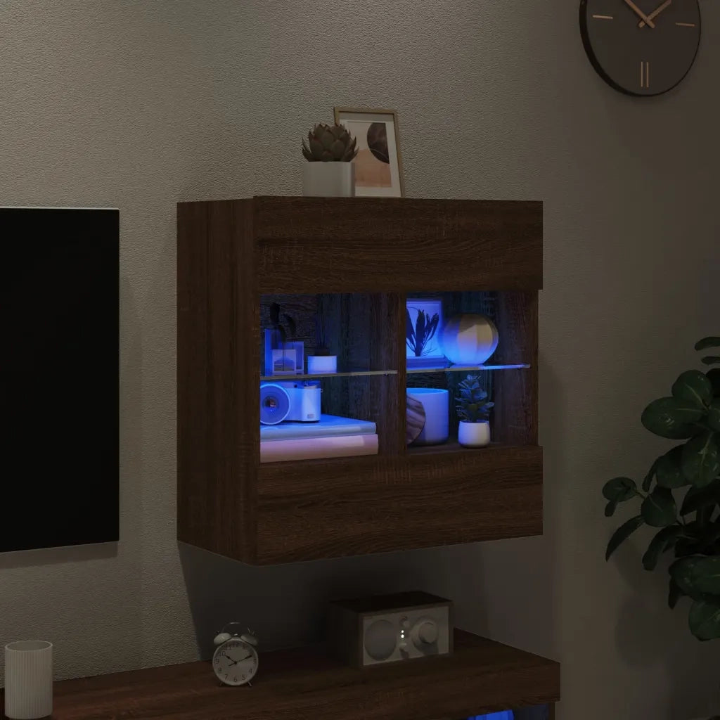 Mobile TV a Parete con Luci LED Rovere Marrone 58,5x30x60,5 cm 837098