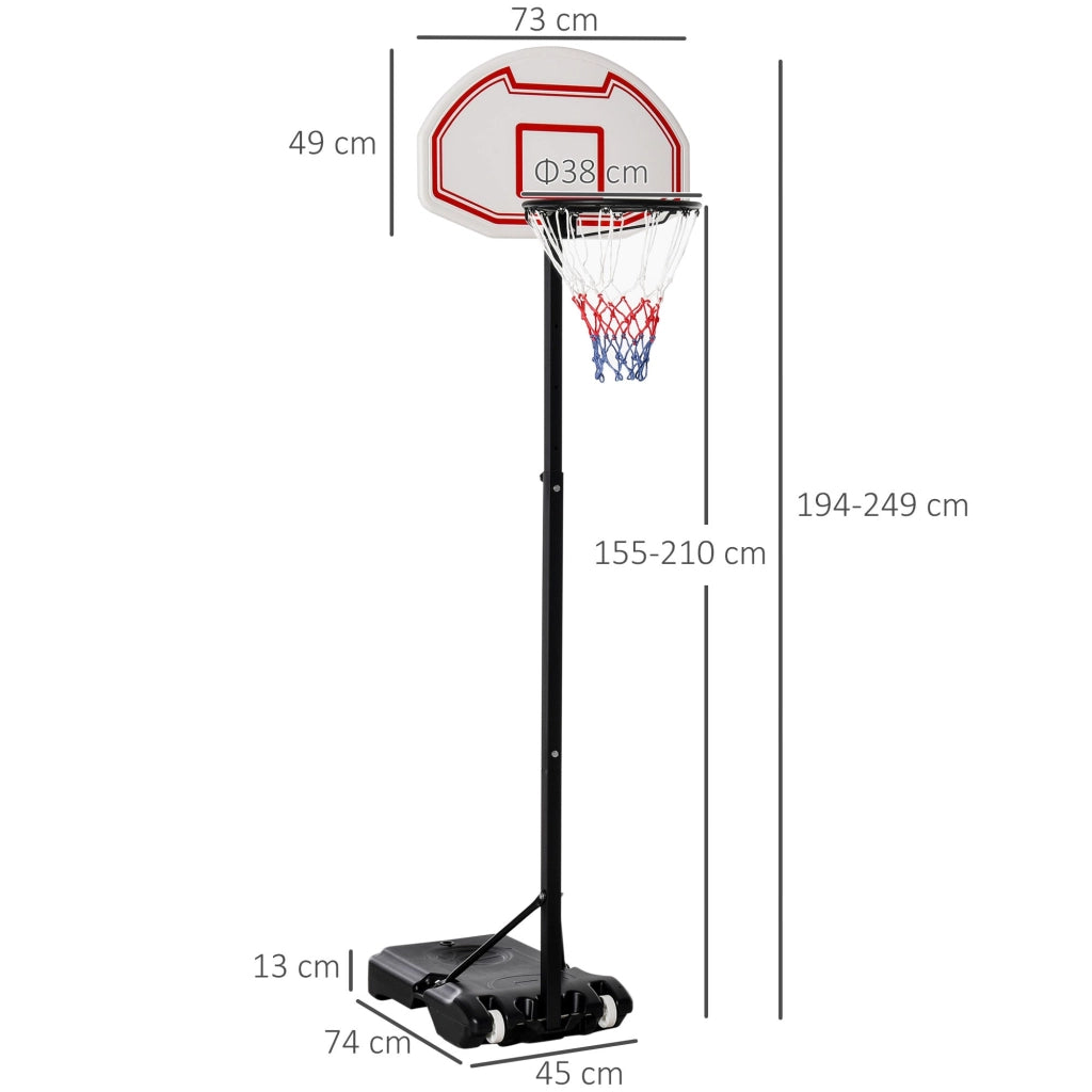 Canestro da Basket da Esterno con Supporto e Altezza Regolabile in Acciaio