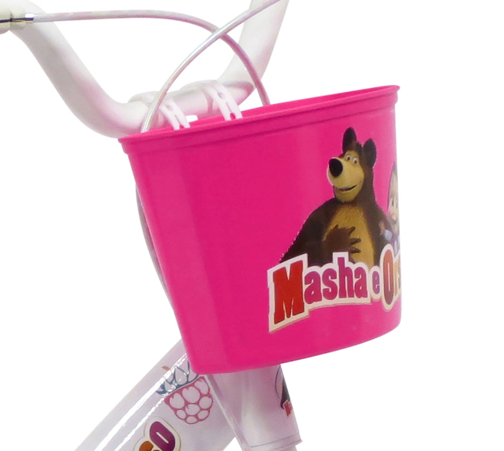 Bicicletta per Bambine 16" Masha e Orso Freni Caliper e Stabilizzatori in Acciaio Hi-Ten Bianco