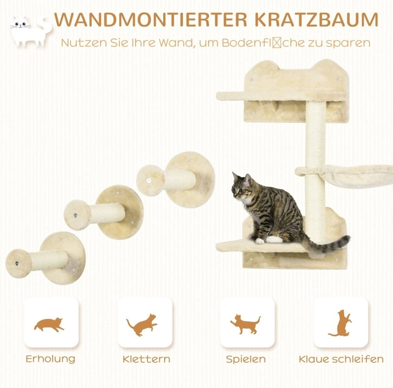 Set da arrampicata per gatti con tiragraffi e amaca beige