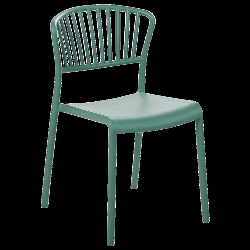 Set di 4 sedie da pranzo in plastica verde per interni ed esterni da giardino impilabili in stile minimalista