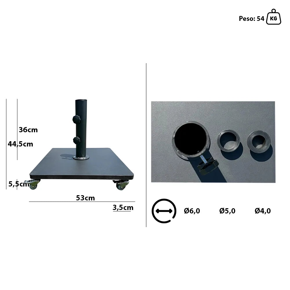 Tempo Style - Base ombrellone in acciaio da 54kg con ruote
